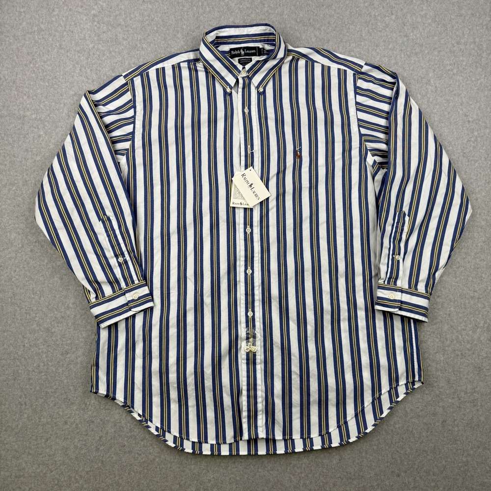 Vintage‎ Ralph Lauren Shirt Mens 17 34 Blue Striped Yarmouth 90s Button Down